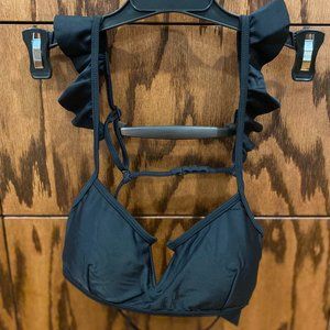 Kendall + Kylie - Bikini Ruffle Top Swimwear - Black - Size M